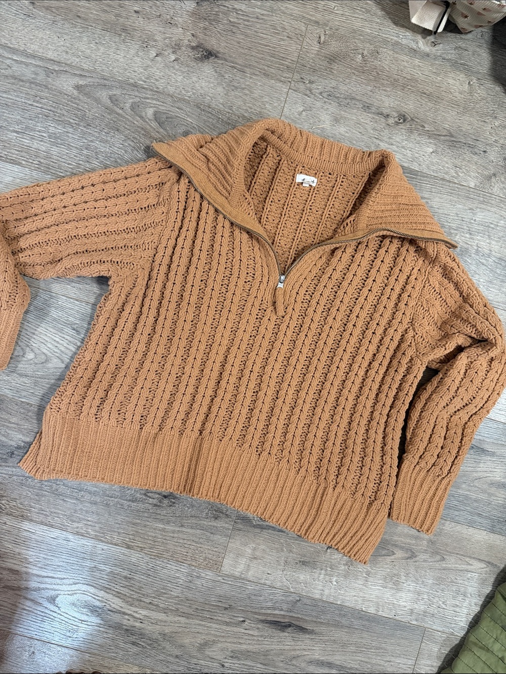 Aerie Chunky Zip-Collar Cable Knit Sweater - Camel